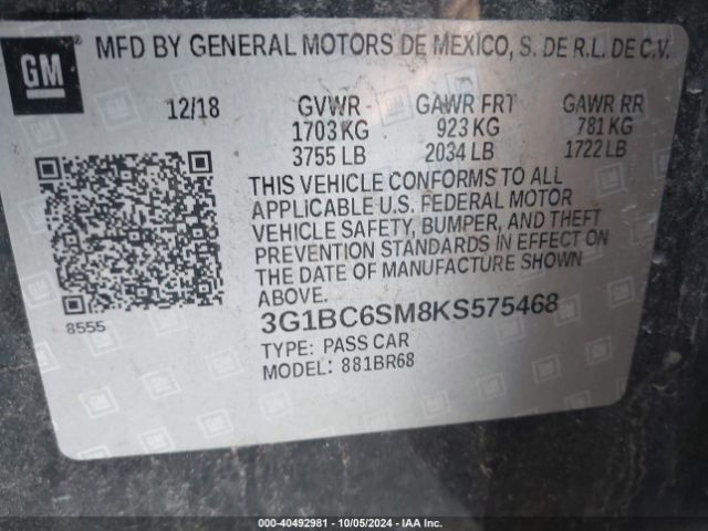 Photo 8 VIN: 3G1BC6SM8KS575468 - CHEVROLET CRUZE 