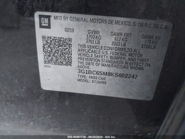 Photo 8 VIN: 3G1BC6SM8KS602247 - CHEVROLET CRUZE 