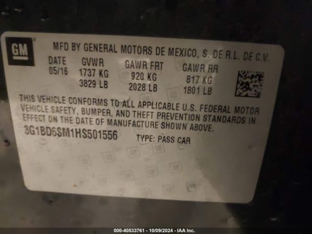 Photo 8 VIN: 3G1BD6SM1HS501556 - CHEVROLET CRUZE 