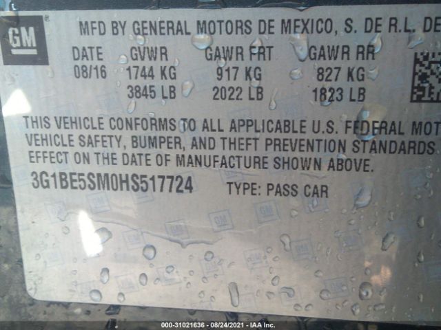 Photo 8 VIN: 3G1BE5SM0HS517724 - CHEVROLET CRUZE 