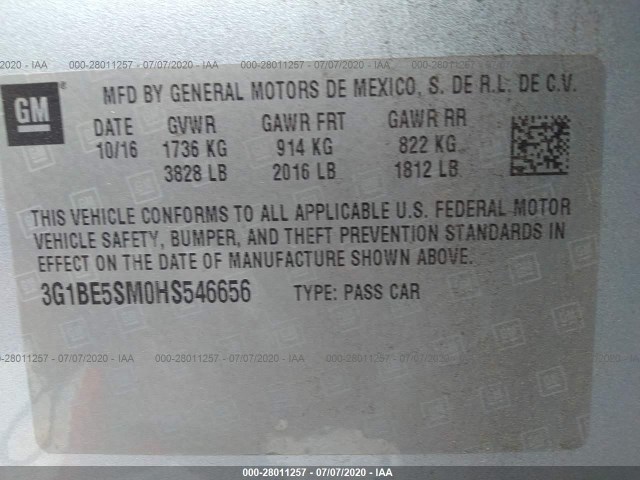 Photo 8 VIN: 3G1BE5SM0HS546656 - CHEVROLET CRUZE 