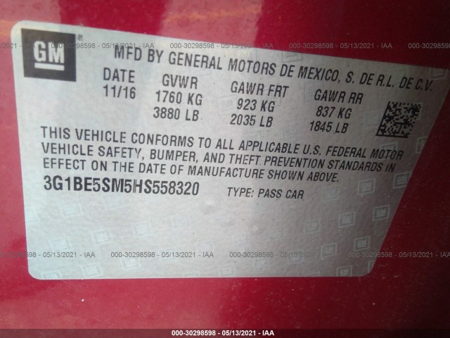 Photo 8 VIN: 3G1BE5SM5HS558320 - CHEVROLET CRUZE 