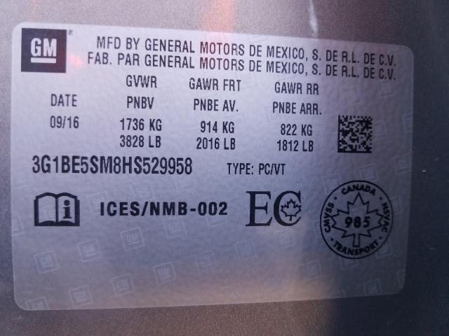 Photo 9 VIN: 3G1BE5SM8HS529958 - CHEVROLET CRUZE LT 