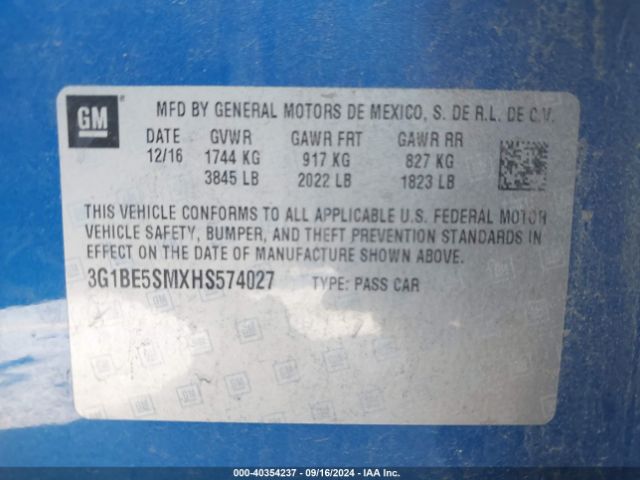 Photo 8 VIN: 3G1BE5SMXHS574027 - CHEVROLET CRUZE 