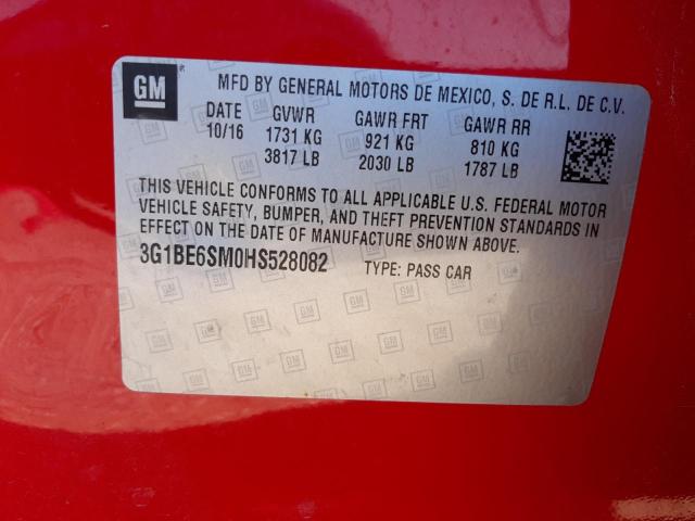 Photo 9 VIN: 3G1BE6SM0HS528082 - CHEVROLET CRUZE LT 