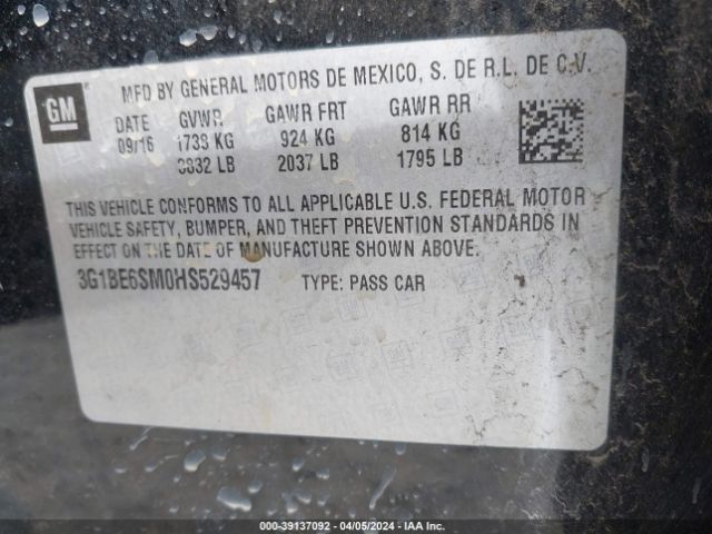 Photo 8 VIN: 3G1BE6SM0HS529457 - CHEVROLET CRUZE 