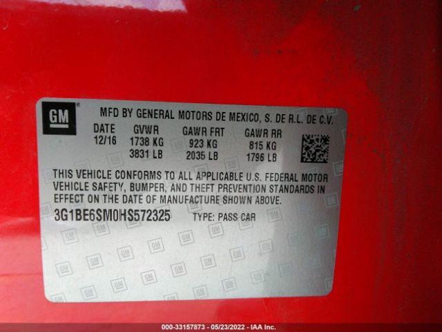 Photo 8 VIN: 3G1BE6SM0HS572325 - CHEVROLET CRUZE 