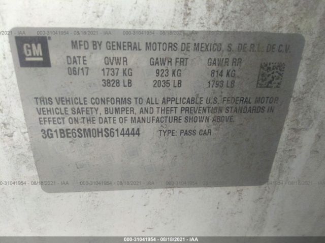 Photo 8 VIN: 3G1BE6SM0HS614444 - CHEVROLET CRUZE 