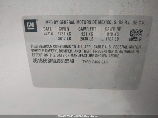 Photo 8 VIN: 3G1BE6SM0JS615549 - CHEVROLET CRUZE 