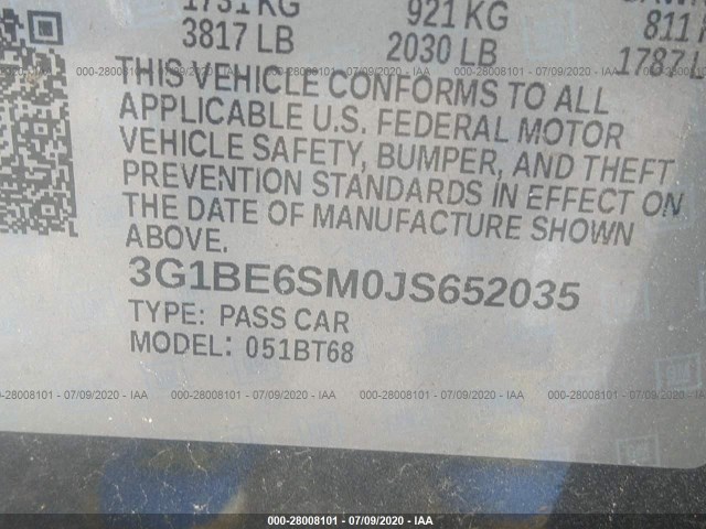 Photo 8 VIN: 3G1BE6SM0JS652035 - CHEVROLET CRUZE 