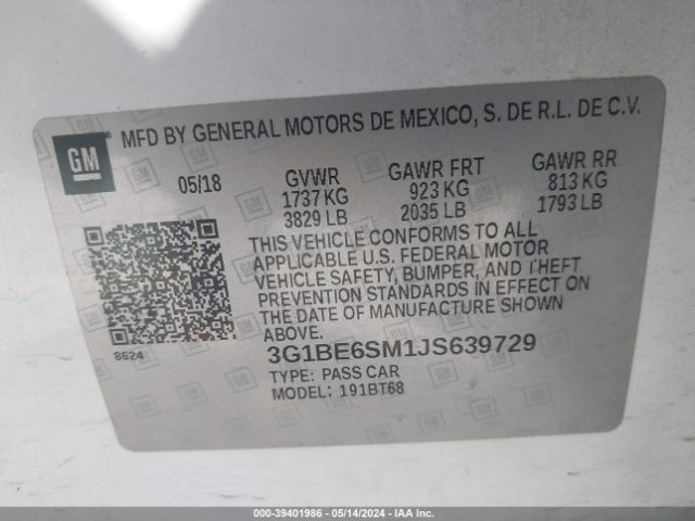 Photo 8 VIN: 3G1BE6SM1JS639729 - CHEVROLET CRUZE 