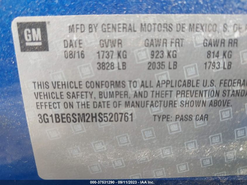 Photo 8 VIN: 3G1BE6SM2HS520761 - CHEVROLET CRUZE 