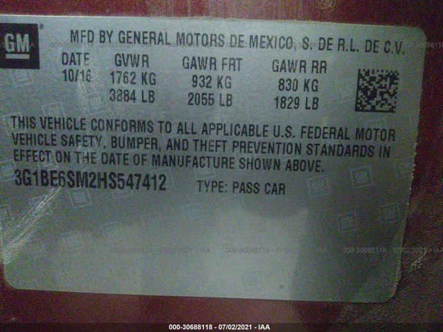 Photo 8 VIN: 3G1BE6SM2HS547412 - CHEVROLET CRUZE 