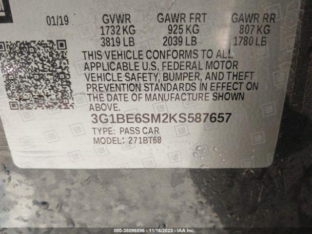 Photo 8 VIN: 3G1BE6SM2KS587657 - CHEVROLET CRUZE 