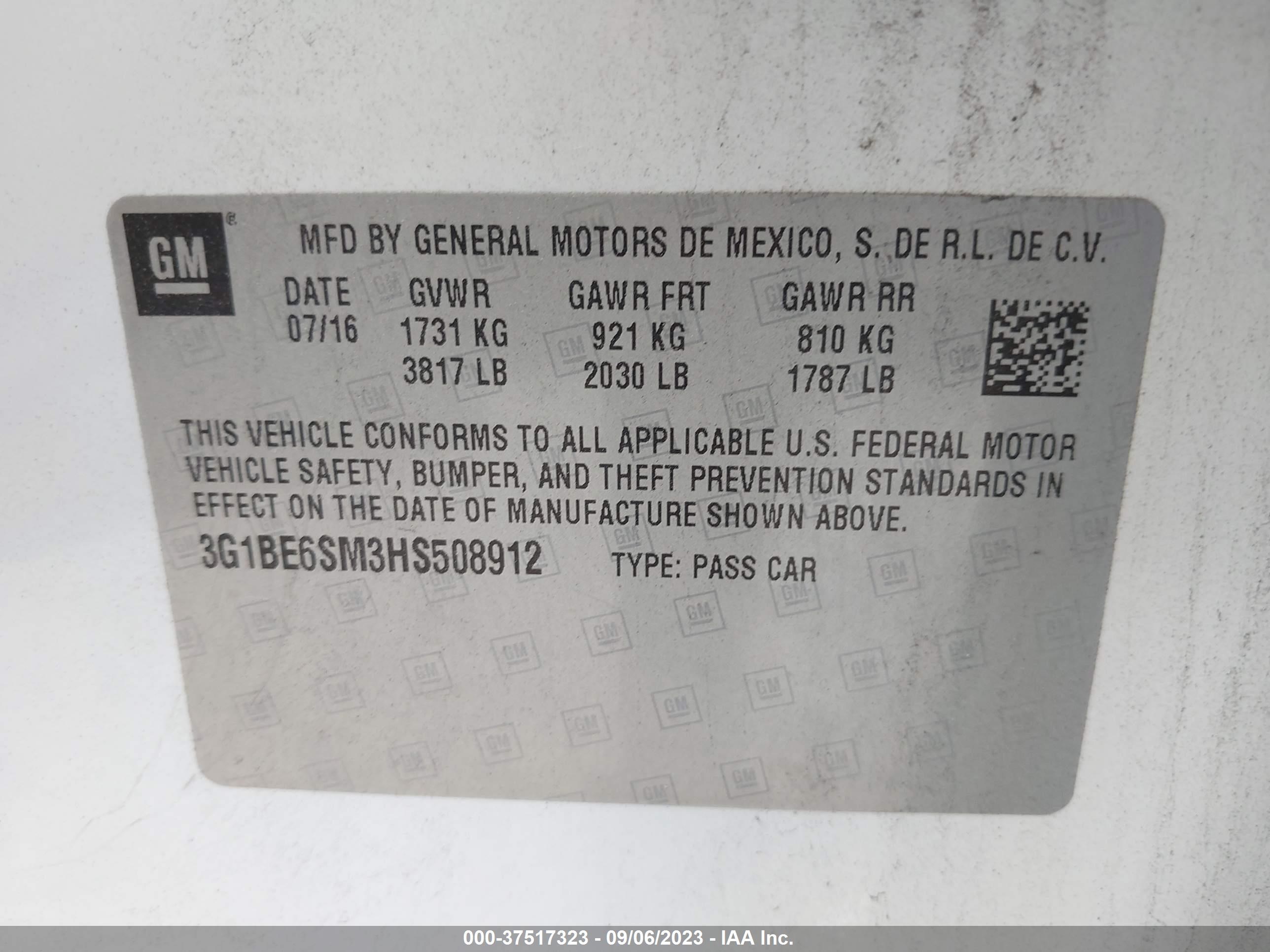 Photo 8 VIN: 3G1BE6SM3HS508912 - CHEVROLET CRUZE 