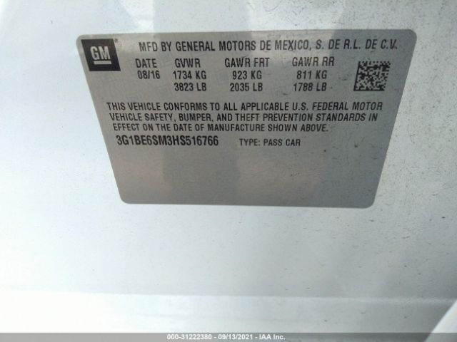 Photo 8 VIN: 3G1BE6SM3HS516766 - CHEVROLET CRUZE 