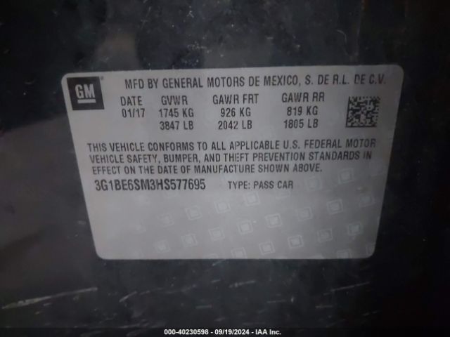 Photo 8 VIN: 3G1BE6SM3HS577695 - CHEVROLET CRUZE 