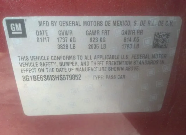 Photo 8 VIN: 3G1BE6SM3HS579852 - CHEVROLET CRUZE 