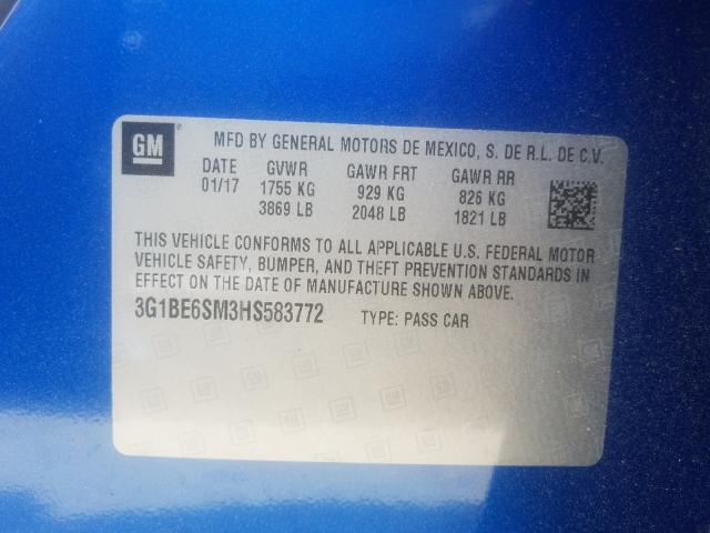 Photo 9 VIN: 3G1BE6SM3HS583772 - CHEVROLET CRUZE LT 