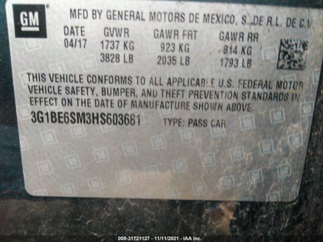 Photo 8 VIN: 3G1BE6SM3HS603681 - CHEVROLET CRUZE 