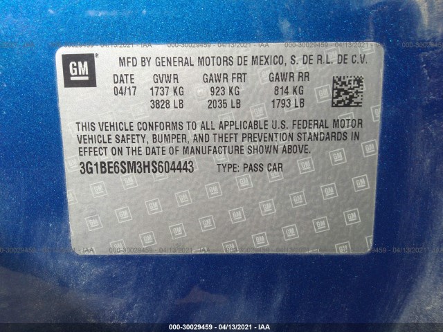 Photo 8 VIN: 3G1BE6SM3HS604443 - CHEVROLET CRUZE 