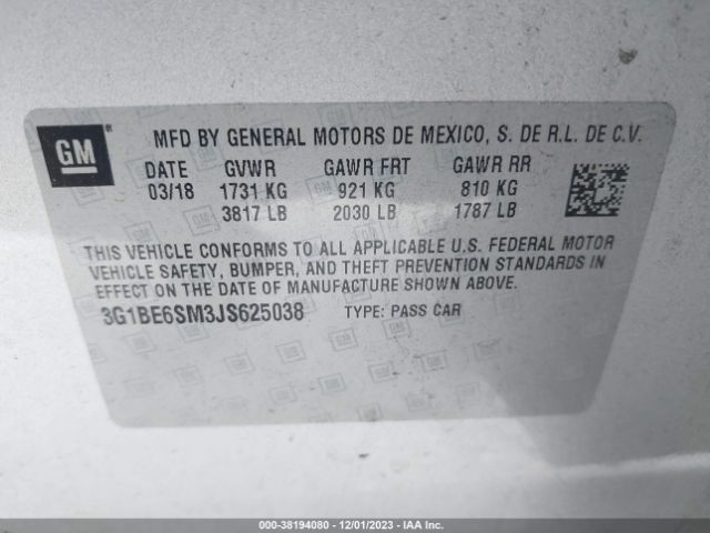 Photo 8 VIN: 3G1BE6SM3JS625038 - CHEVROLET CRUZE 