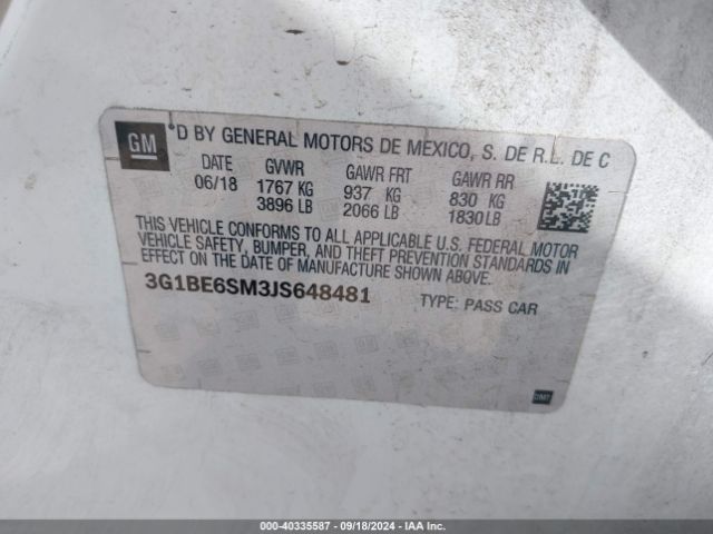 Photo 8 VIN: 3G1BE6SM3JS648481 - CHEVROLET CRUZE 