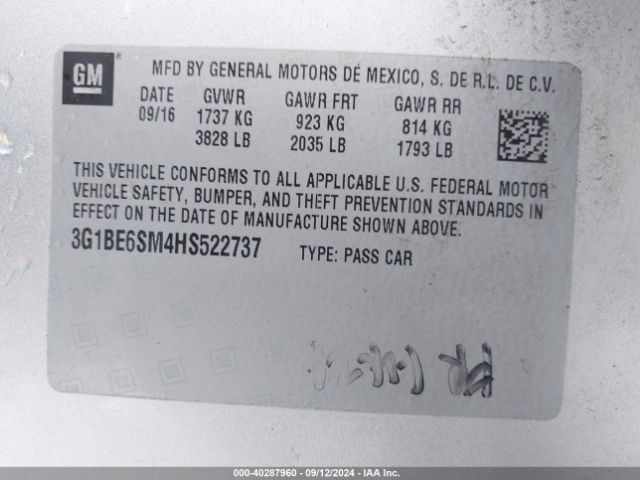 Photo 8 VIN: 3G1BE6SM4HS522737 - CHEVROLET CRUZE 