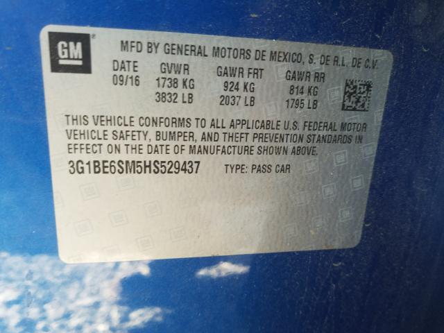 Photo 9 VIN: 3G1BE6SM5HS529437 - CHEVROLET CRUZE 