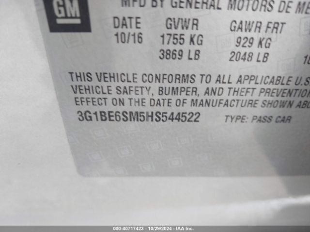 Photo 8 VIN: 3G1BE6SM5HS544522 - CHEVROLET CRUZE 