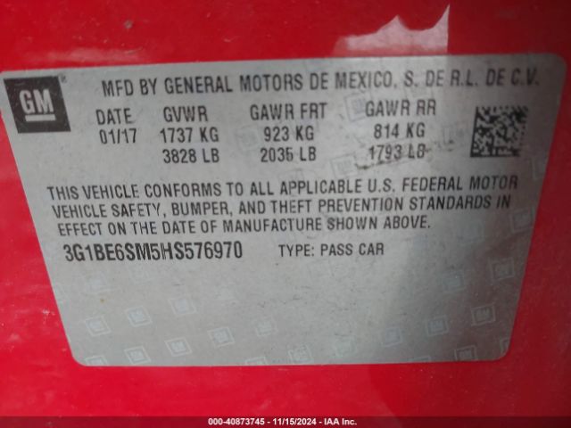 Photo 8 VIN: 3G1BE6SM5HS576970 - CHEVROLET CRUZE 