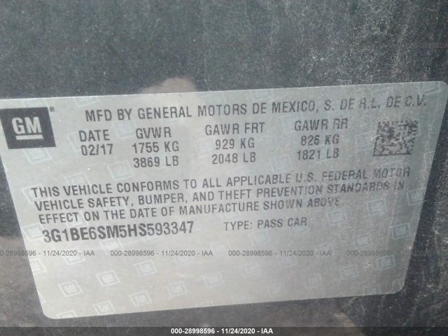 Photo 8 VIN: 3G1BE6SM5HS593347 - CHEVROLET CRUZE 