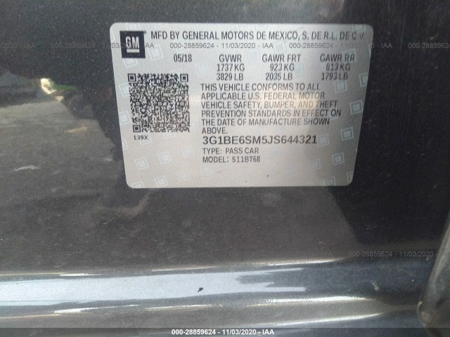 Photo 8 VIN: 3G1BE6SM5JS644321 - CHEVROLET CRUZE 