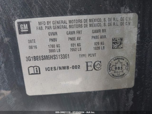 Photo 8 VIN: 3G1BE6SM6HS513361 - CHEVROLET CRUZE 