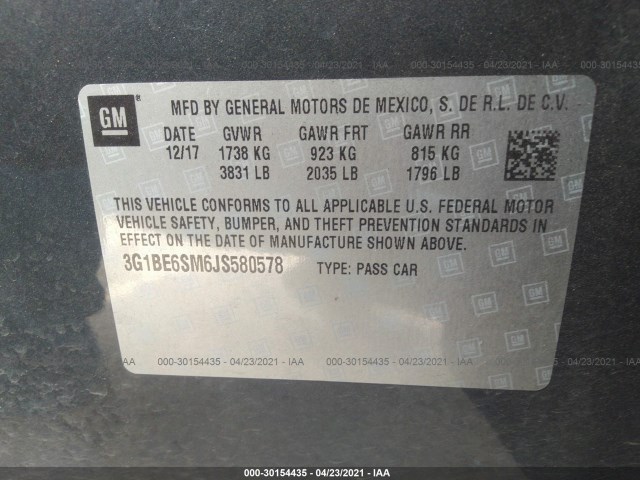 Photo 8 VIN: 3G1BE6SM6JS580578 - CHEVROLET CRUZE 