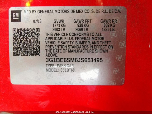 Photo 8 VIN: 3G1BE6SM6JS653495 - CHEVROLET CRUZE 