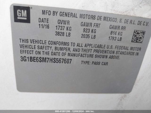 Photo 8 VIN: 3G1BE6SM7HS567607 - CHEVROLET CRUZE 