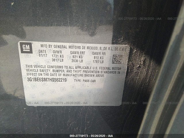 Photo 8 VIN: 3G1BE6SM7HS582219 - CHEVROLET CRUZE 