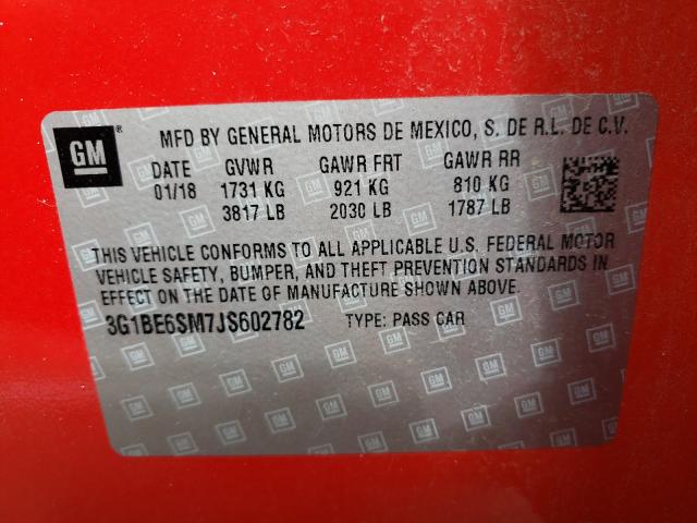 Photo 9 VIN: 3G1BE6SM7JS602782 - CHEVROLET CRUZE LT 