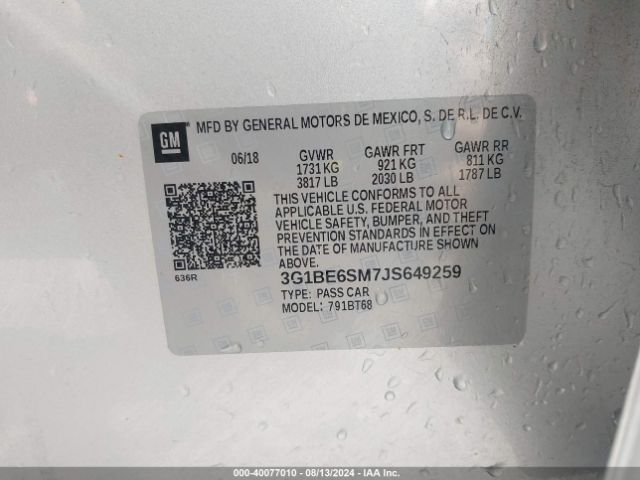 Photo 8 VIN: 3G1BE6SM7JS649259 - CHEVROLET CRUZE 