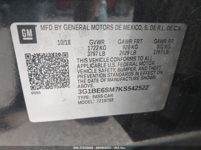 Photo 8 VIN: 3G1BE6SM7KS542522 - CHEVROLET CRUZE 