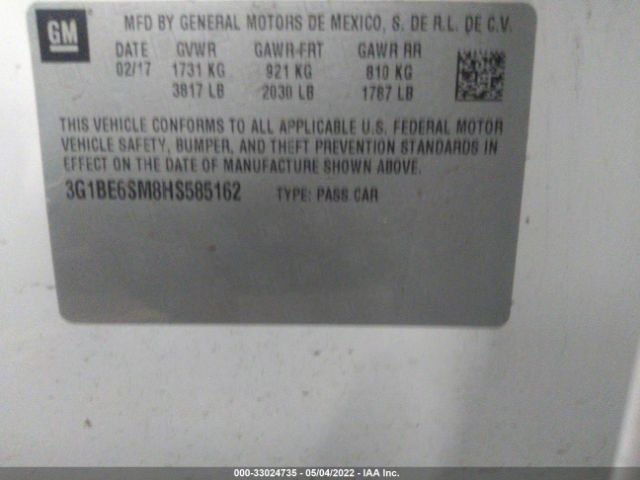 Photo 8 VIN: 3G1BE6SM8HS585162 - CHEVROLET CRUZE 