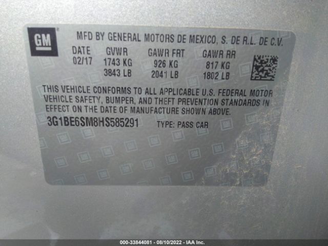 Photo 8 VIN: 3G1BE6SM8HS585291 - CHEVROLET CRUZE 