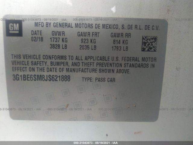 Photo 8 VIN: 3G1BE6SM8JS621888 - CHEVROLET CRUZE 