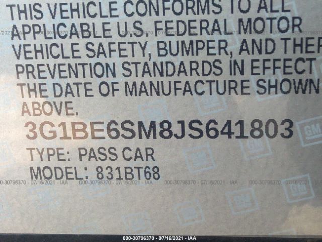 Photo 8 VIN: 3G1BE6SM8JS641803 - CHEVROLET CRUZE 