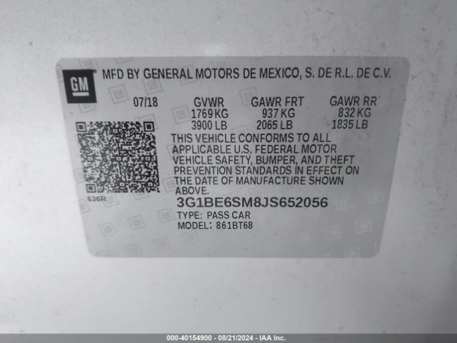 Photo 8 VIN: 3G1BE6SM8JS652056 - CHEVROLET CRUZE 