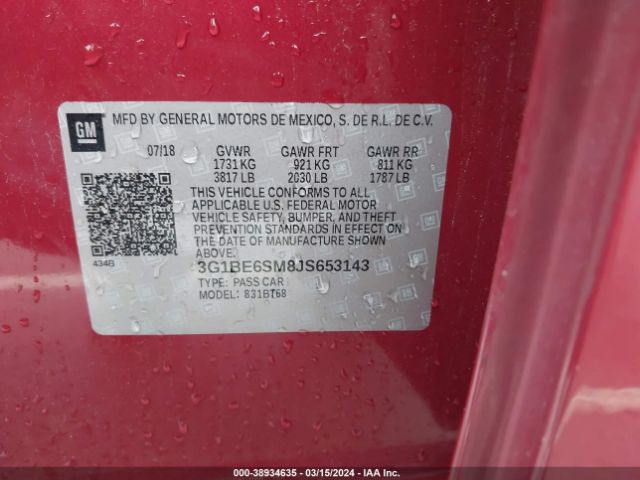 Photo 8 VIN: 3G1BE6SM8JS653143 - CHEVROLET CRUZE 