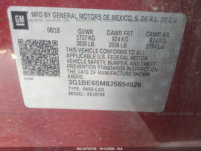 Photo 8 VIN: 3G1BE6SM8JS654826 - CHEVROLET CRUZE 