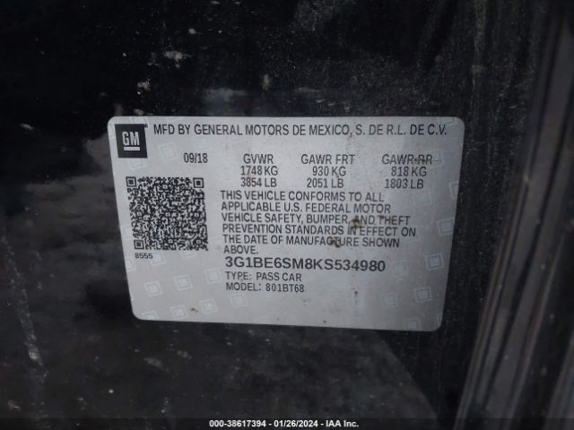 Photo 8 VIN: 3G1BE6SM8KS534980 - CHEVROLET CRUZE 