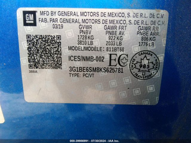 Photo 8 VIN: 3G1BE6SM8KS625781 - CHEVROLET CRUZE 